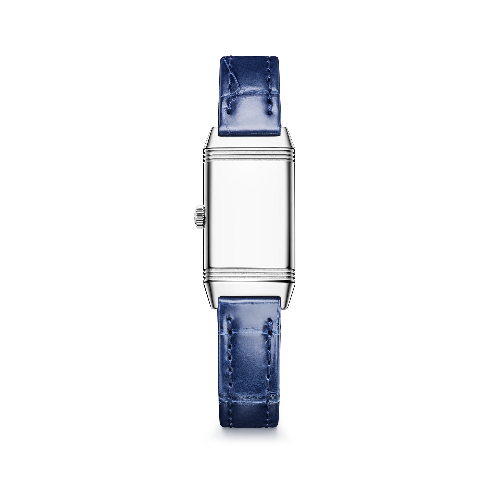 JLC - Reverso Classic Monoface Origin - 32.5 MM x 16.3 MM - Stainless Steel - Silvered-Gray Guilloché Dial - Diamond-Set Case - Blue Leather Strap - Q3878560