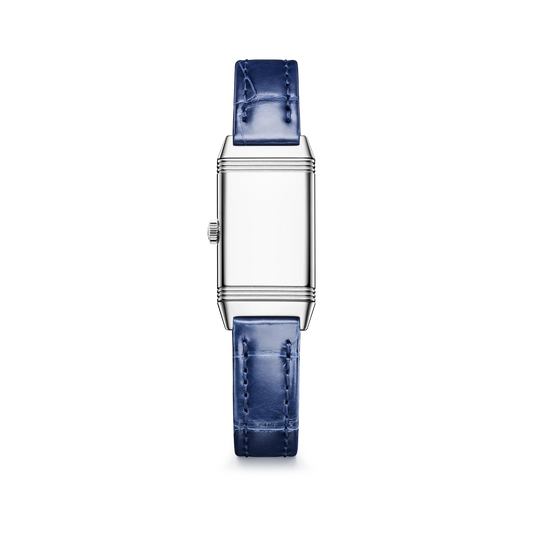JLC - Reverso Classic Monoface Origin - 32.5 MM x 16.3 MM - Stainless Steel - Silvered-Gray Guilloché Dial - Diamond-Set Case - Blue Leather Strap - Q3878560