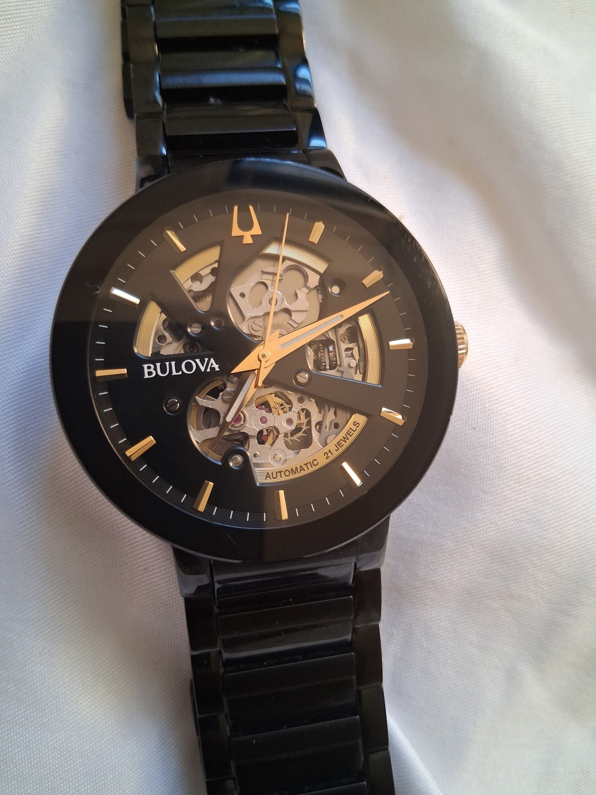 Bulova Futuro Automatic - 42 MM - Black Ion-Plated Stainless Steel - Black Skeleton Dial - Gold-Tone Accents - Black Bracelet - 98A203