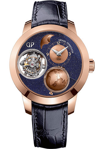 Girard-Perregaux Bridge Pink Gold 48 MM - Blue Leather Strap - Aventurine and Gold Dial - 99290-52-451-BA4A