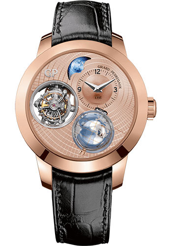 Girard-Perregaux Bridge Pink Gold 48 MM - Black Leather Strap - Gold Dial - 99290-52-951-BA6A