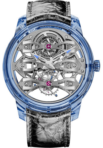 Girard-Perregaux Free Bridge Blue Sapphire 46 MM - Black Leather Strap - Skeleton Dial - 99295-43-002-UA2A