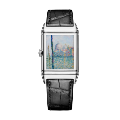 JLC - Reverso Tribute Enamel Monet "The Grand Canal" - Limited Edition - 45.6 MM x 27.4 MM - White Gold - Green Guilloché Enamel Dial - Black Leather Strap - Q39334M5