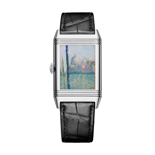 JLC - Reverso Tribute Enamel Monet "The Grand Canal" - Limited Edition - 45.6 MM x 27.4 MM - White Gold - Green Guilloché Enamel Dial - Black Leather Strap - Q39334M5