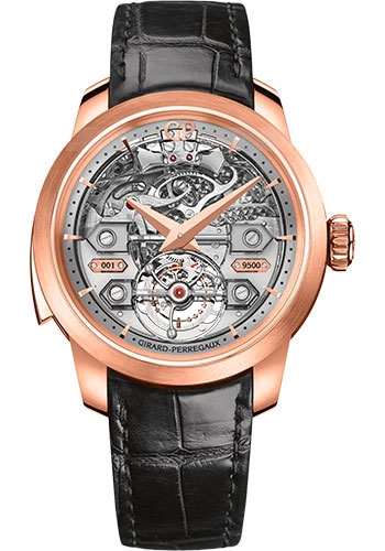 Girard-Perregaux Bridge Pink Gold 45 MM - Black Leather Strap - Skeleton Dial - 99820-52-001-BA6A