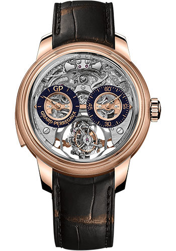 Girard-Perregaux Bridge Pink Gold 48 MM - Black Leather Strap - Skeleton Dial - 99830-52-001-BA6A