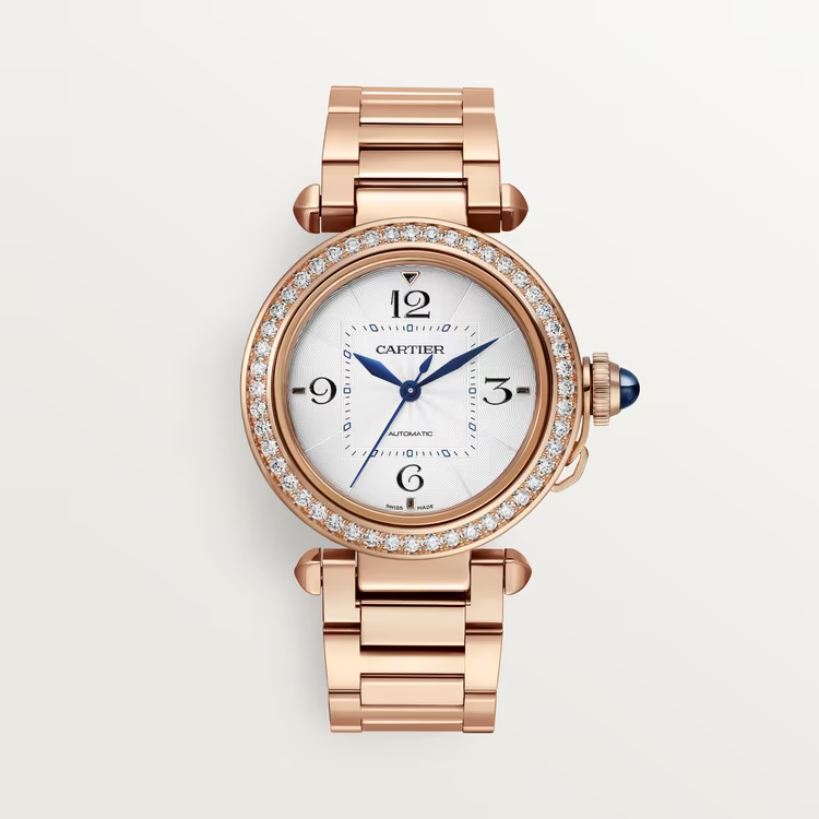 Cartier Pasha de Cartier Rose gold 35 MM - Rose Gold Bracelet - Diamond Bezel - Silver Flinqué Dial - WJPA0013