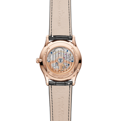 JLC - Master Ultra Thin Perpetual Calendar - 39 MM - Pink Gold - Eggshell Beige Dial - Diamond Bezel - Black Leather Strap - Q1142501