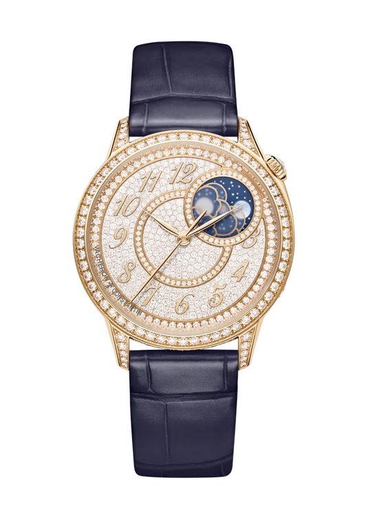 Vacheron Constantin Égérie Rose Gold 37 MM - Black Leather Strap - Diamond Bezel -Diamond Dial - 8006F/000R-B976