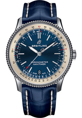 Breitling Navitimer Stainless Steel 38 MM - Blue Leather Strap - Blue Dial - A17325211C1P1