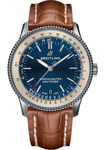 Breitling Navitimer Stainless Steel 38 MM - Brown Leather Strap - Blue Dial - A17325211C1P2