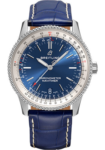 Breitling Navitimer Stainless Steel 38 MM - Blue Leather Strap - Blue Dial - A17325211C1P3