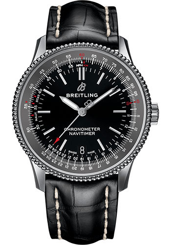 Breitling Navitimer Stainless Steel 38 MM - Black Leather Strap - Black Dial - A17325241B1P1