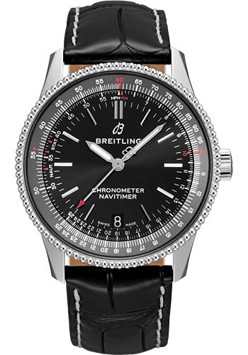 Breitling Navitimer Stainless Steel 38 MM - Black Leather Strap - Black Dial - A17325241B1P2