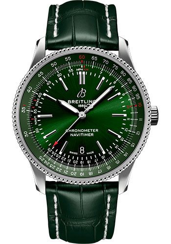 Breitling Navitimer Stainless Steel 41 MM - Green Leather Strap - Green Dial - A17326361L1P1