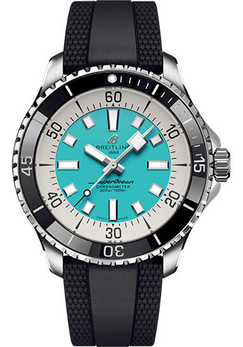 Breitling Superocean Stainless Steel 44 MM - Black Rubber Strap - Turquoise Dial - A17376211L2S1