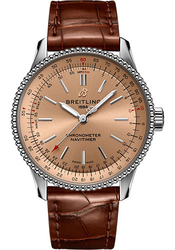 Breitling Navitimer Stainless Steel 35 MM - Brown Leather Strap - Brown  Dial - A17395201K1P1