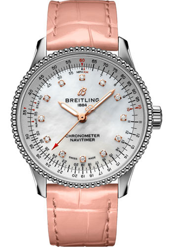 Breitling Navitimer Stainless Steel 35 MM - Pink Leather Strap - Mother-Of-Pearl Dial - A17395211A1P3