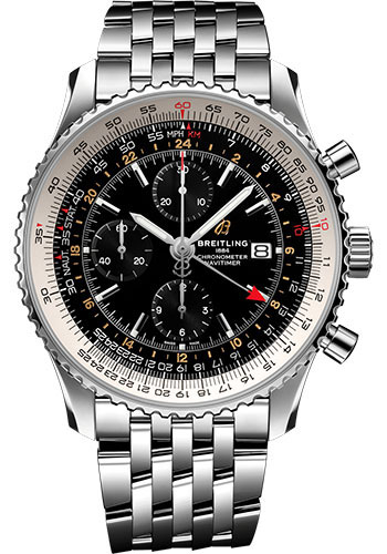 Breitling Navitimer Stainless Steel 46 MM - Black Leather Strap - Black Dial - A24322121B2A1