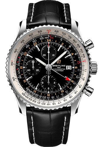 Breitling Navitimer Stainless Steel 46 MM - Black Leather Strap - Black Dial - A24322121B2P1