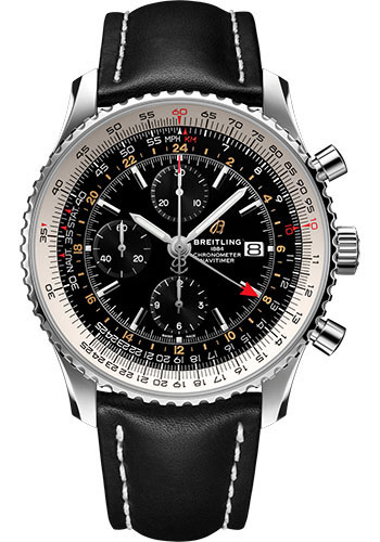 Breitling Navitimer Stainless Steel 46 MM - Black Leather Strap - Black Dial - A24322121B2X1