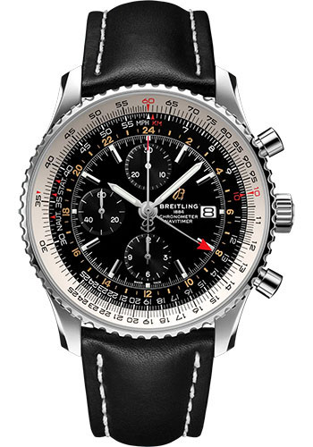 Breitling Navitimer Stainless Steel 46 MM - Black Leather Strap - Black Dial - A24322121B2X2