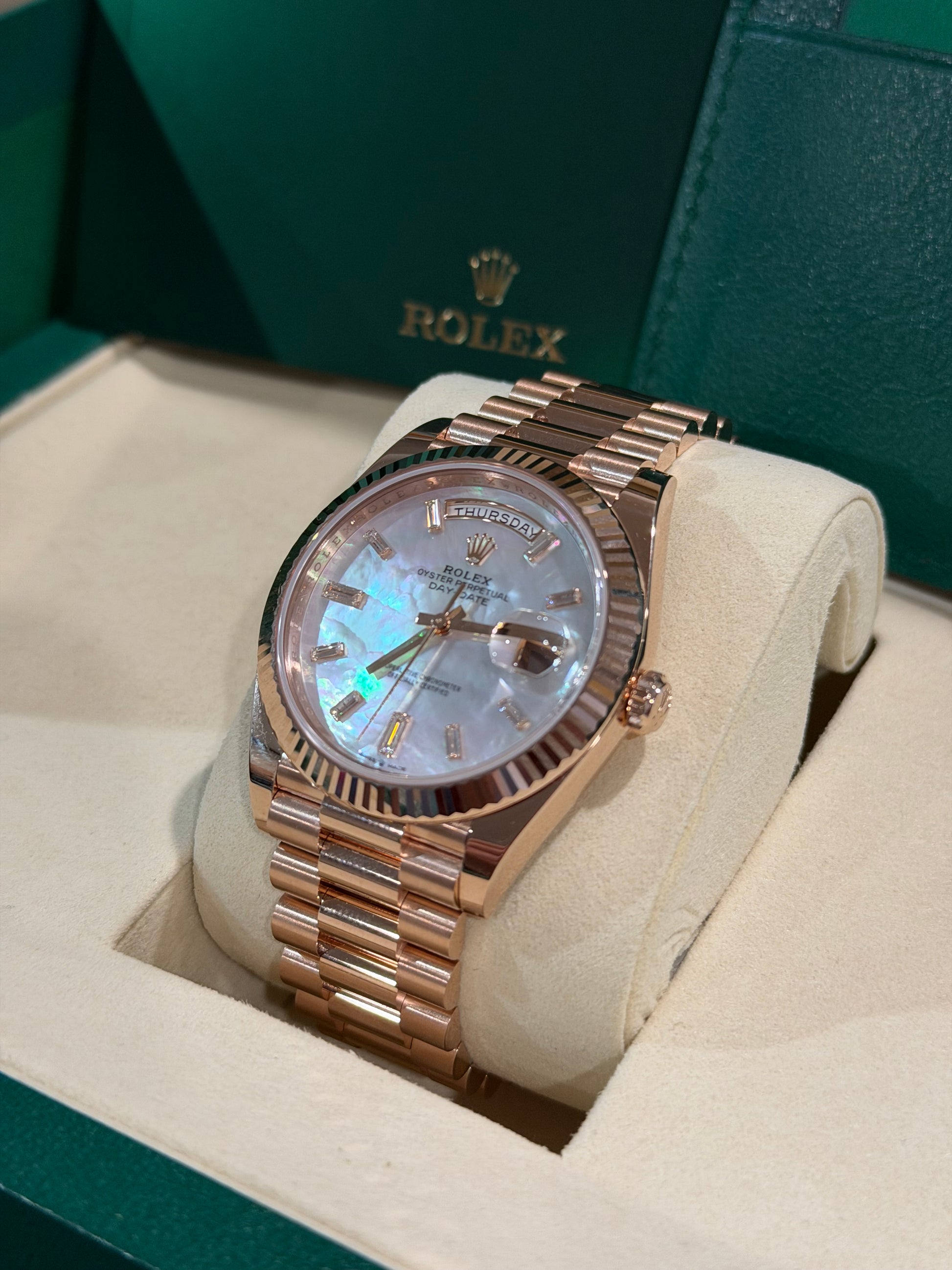 Rolex Day-Date - 40 MM - Rose Gold - MoP Baguette Dial - 228235-0056