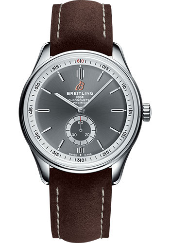 Breitling Premier Stainless Steel 40 MM - Brown Leather Strap - Anthracite Dial - A37340351B1X1