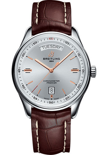 Breitling Premier Stainless Steel 40 MM - Brown Leather Strap - Silver Dial - A45340211G1P2