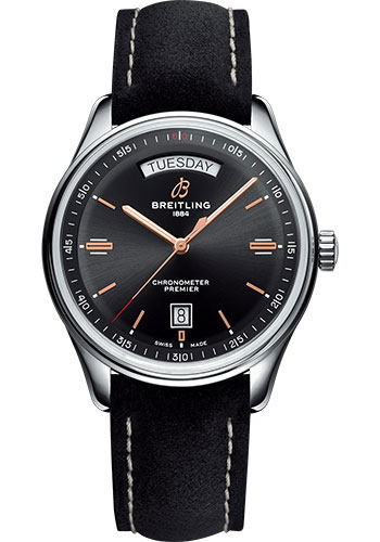 Breitling Premier Stainless Steel 40 MM - Black Leather Strap - Black Dial - A45340241B1X2