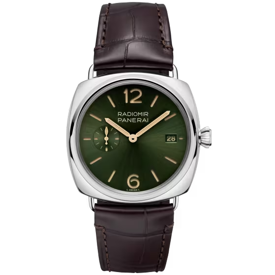 Panerai Radiomir Stainless Steel 40 MM - Dark Brown Alligator Strap - Green Sun-brushed Dial - PAM01386