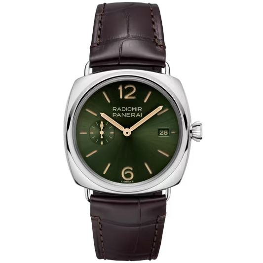 Panerai Radiomir Stainless Steel 40 MM - Dark Brown Alligator Strap - Green Sun-brushed Dial - PAM01386