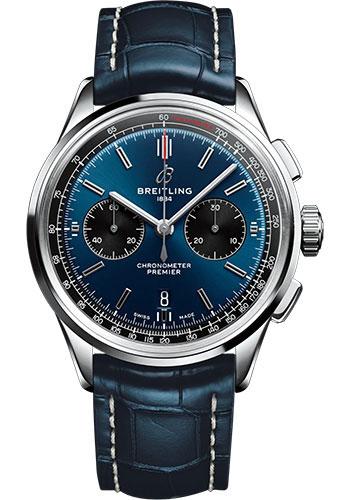 Breitling Premier Stainless Steel 42 MM - Blue Leather Strap - Blue Dial - AB0118221C1P1