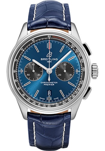 Breitling Premier Stainless Steel 42 MM - Blue Leather Strap - Blue Dial - AB0118A61C1P1