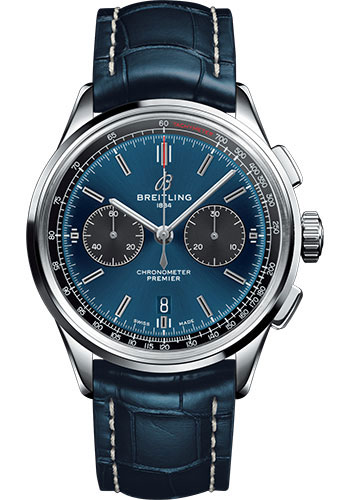 Breitling Premier Stainless Steel 42 MM - Blue Leather Strap - Blue Dial - AB0118A61C1P2