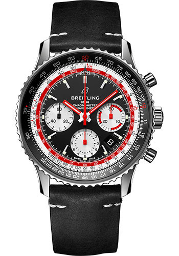 Breitling Navitimer Stainless Steel 43 MM - Black Leather Strap - Black Dial - AB01211B1B1X1