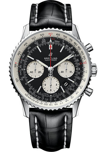 Breitling Navitimer Stainless Steel 43 MM - Black Leather Strap - Black Dial - AB0121211B1P1