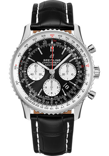 Breitling Navitimer Stainless Steel 43 MM - Black Leather Strap - Black Dial - AB0121211B1P2