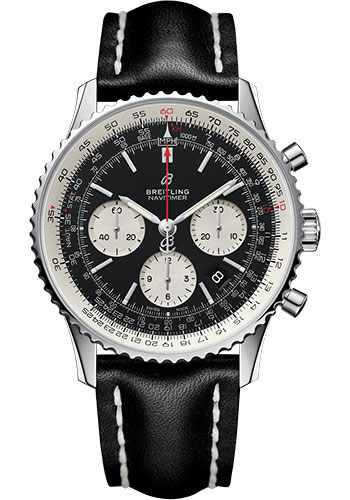 Breitling Navitimer Stainless Steel 43 MM - Black Leather Strap - Black Dial - AB0121211B1X1