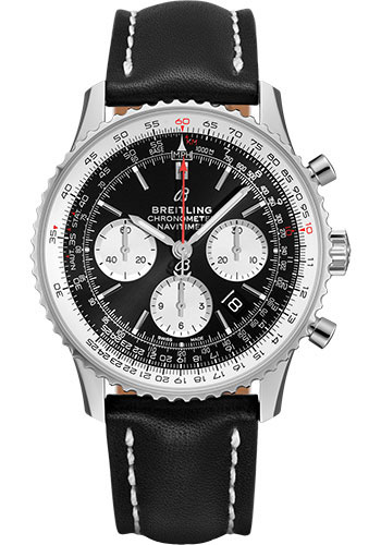 Breitling Navitimer Stainless Steel 43 MM - Black Leather Strap - Black Dial - AB0121211B1X2