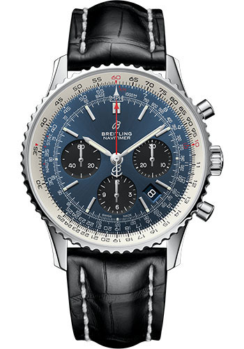 Breitling Navitimer Stainless Steel 43 MM - Black Leather Strap - Blue Dial - AB0121211C1P1