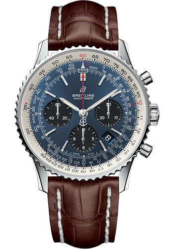 Breitling Navitimer Stainless Steel 43 MM - Brown Leather Strap - Mercury Silver Dial - AB0121211C1P2