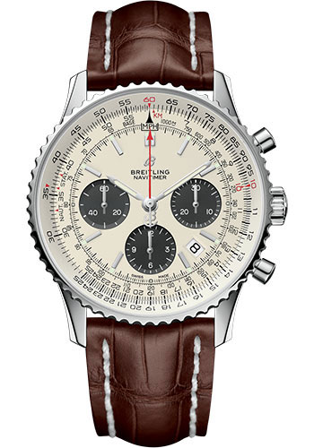 Breitling Navitimer Stainless Steel 43 MM - Brown Leather Strap - Silver Dial - AB0121211G1P1