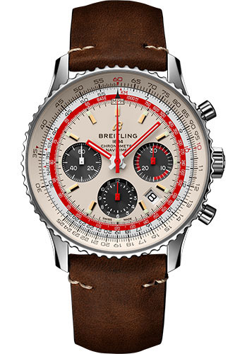 Breitling Navitimer Stainless Steel 43 MM - Brown Leather Strap - White Dial - AB01219A1G1X1