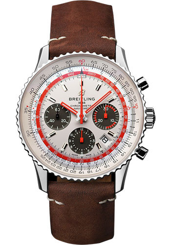 Breitling Navitimer Stainless Steel 43 MM - Brown Leather Strap - White Dial - AB01219A1G1X2