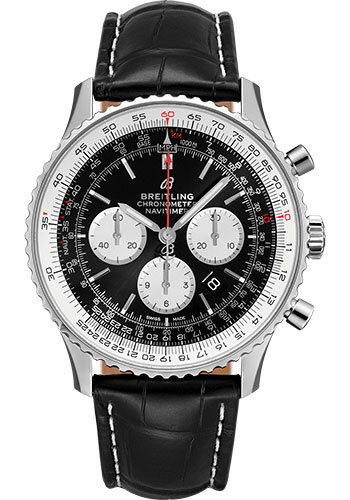 Breitling Navitimer Stainless Steel 46 MM - Black Leather Strap - Black Dial - AB0127211B1P2