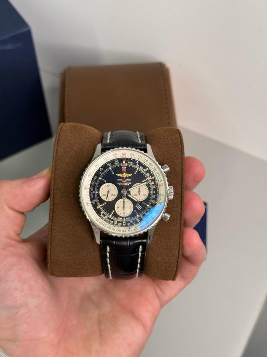 Breitling Navitimer Stainless Steel 46 MM - Black Leather Strap - Black Dial - AB0127211B1X1