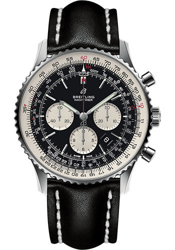 Breitling Navitimer Stainless Steel 46 MM - Black Leather Strap - Black Dial - AB0127211B1X1