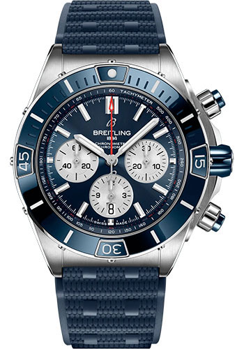 Breitling Chronomat Stainless Steel 44 MM - Blue Rubber Strap - Blue Dial - AB0136161C1S1