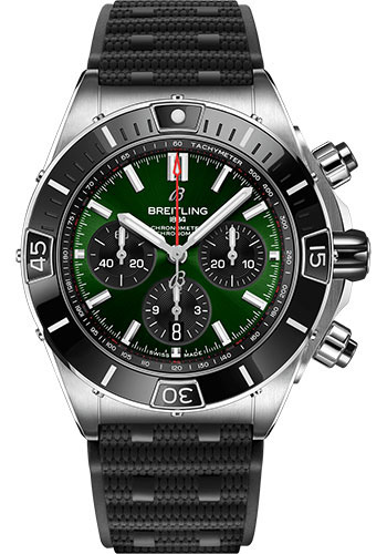 Breitling Chronomat Stainless Steel 44 MM - Black Rubber Strap - Green Dial - AB0136251L1S1